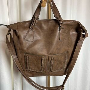 T-Shirt & Jeans Versatile Brown Faux Leather Look Tote with Vintage Appeal